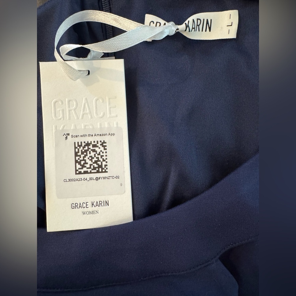 NWT Grace Karin Navy Blue Faux Wrap Midi Dress Size Large - Picture 5 of 6